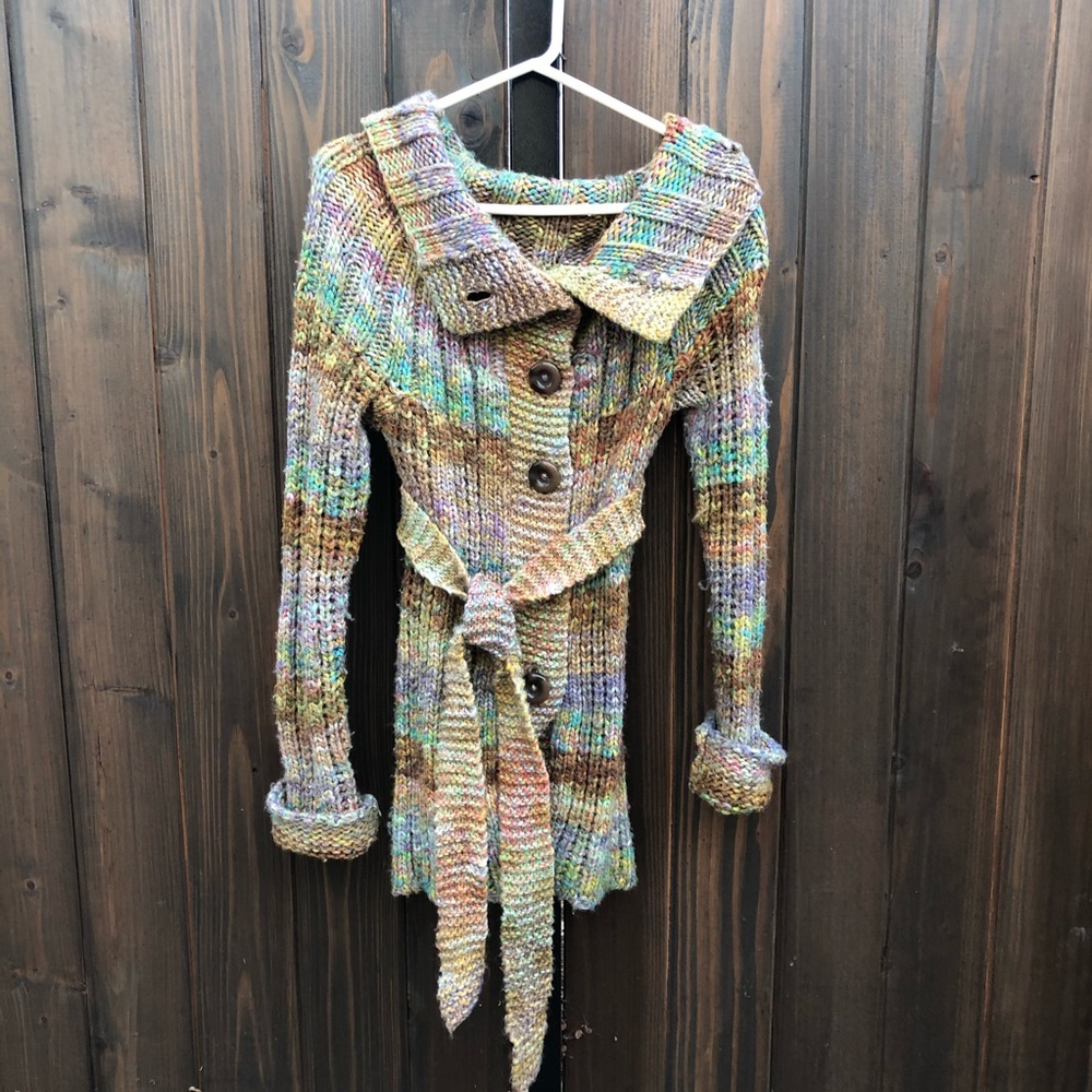 Free people chunky pastel rainbow knit sweater